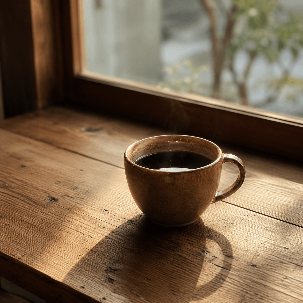 窓際のブラックコーヒー