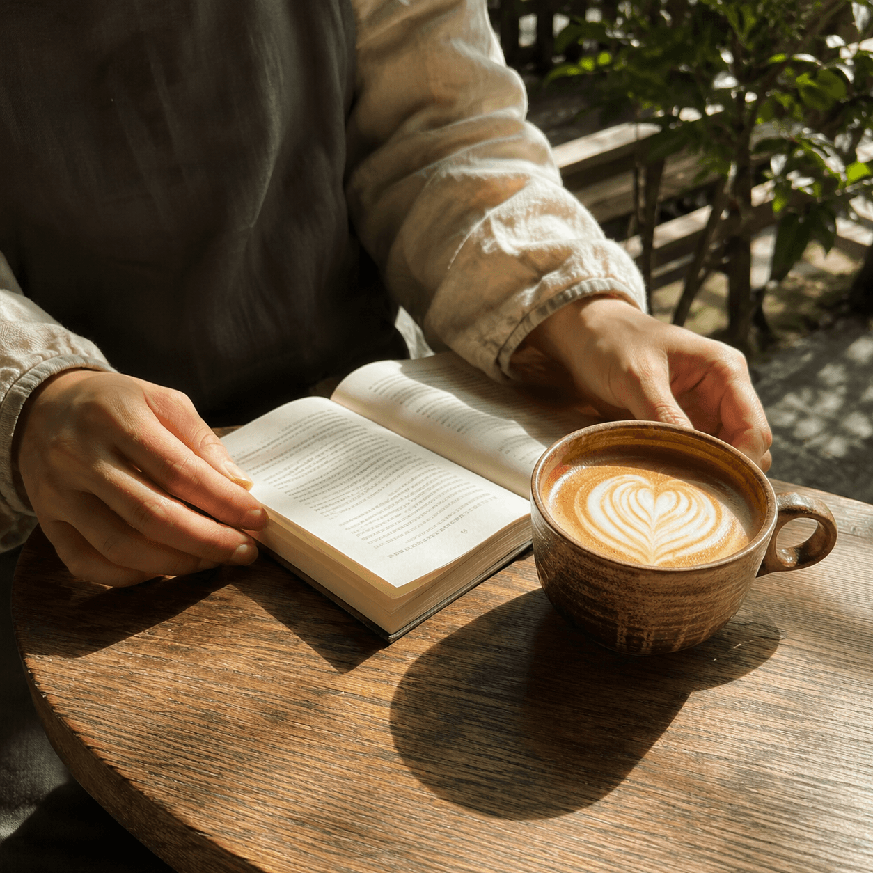 テラス席で読書とコーヒー
